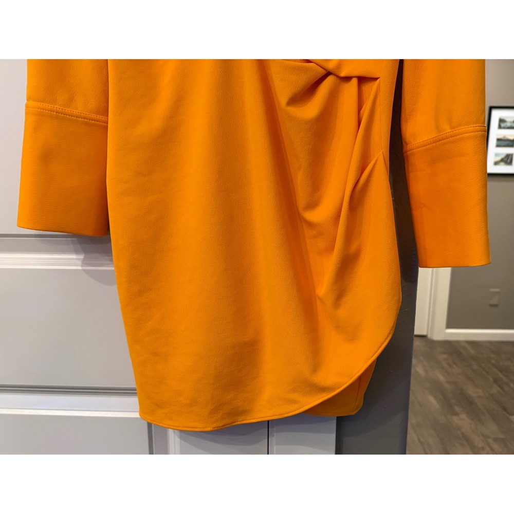 Wmns Bright Orange Zara LS Notched Collar Knee Length Business Casual Dress M - Picture 5 of 8
